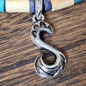 Southwestern Style Letter S Pendant Beaded Black Leather Cord Necklace